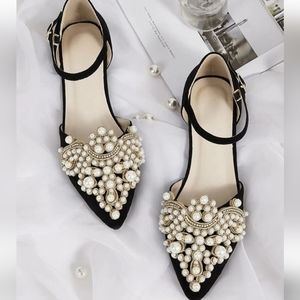 Faux Pearl Ankle Strap Shoes